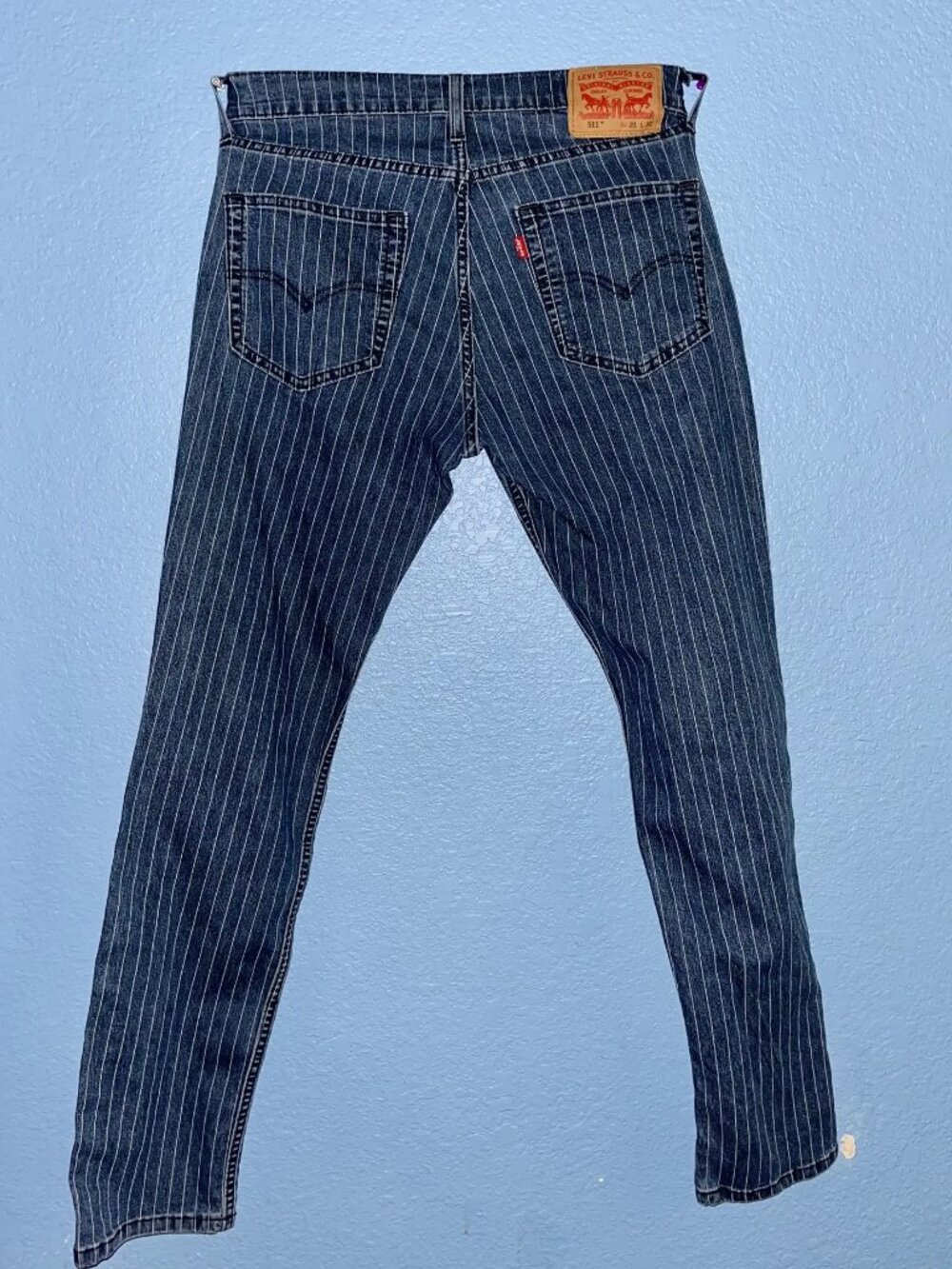 RARE! LEVI'S 511 Pinstripe Slim Fit Straight Leg Denim Jeans | 29x30